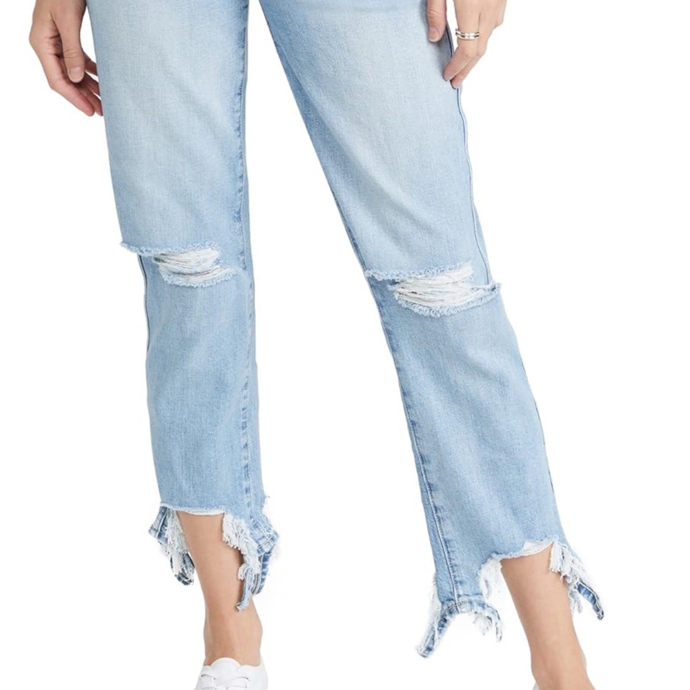 7 For All Mankind Blue Cropped Distressed Jeans